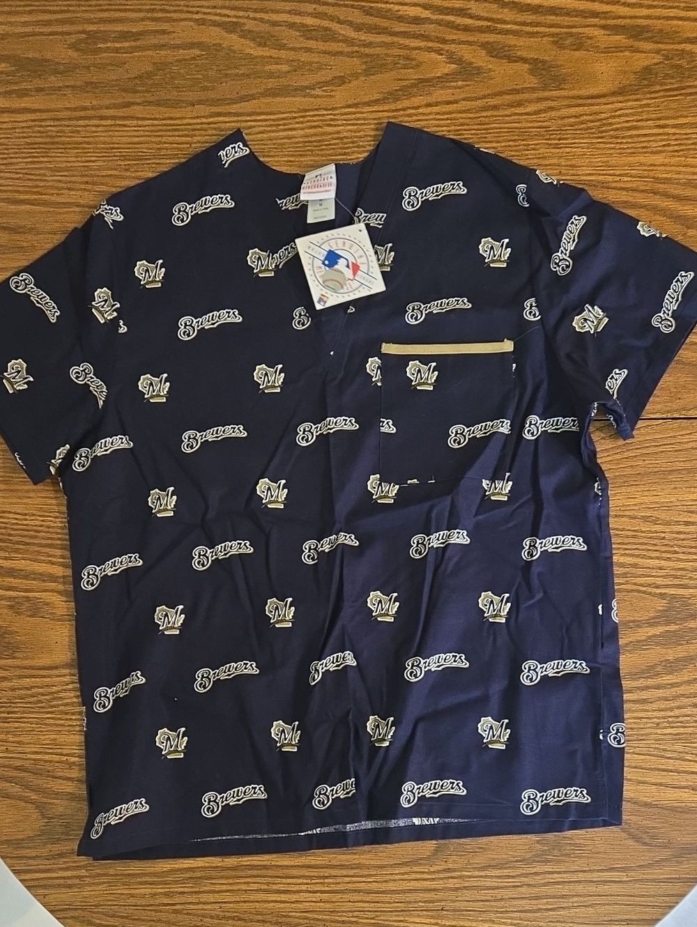Navy Short-Sleeve Brewers Scrub Top with Pocket